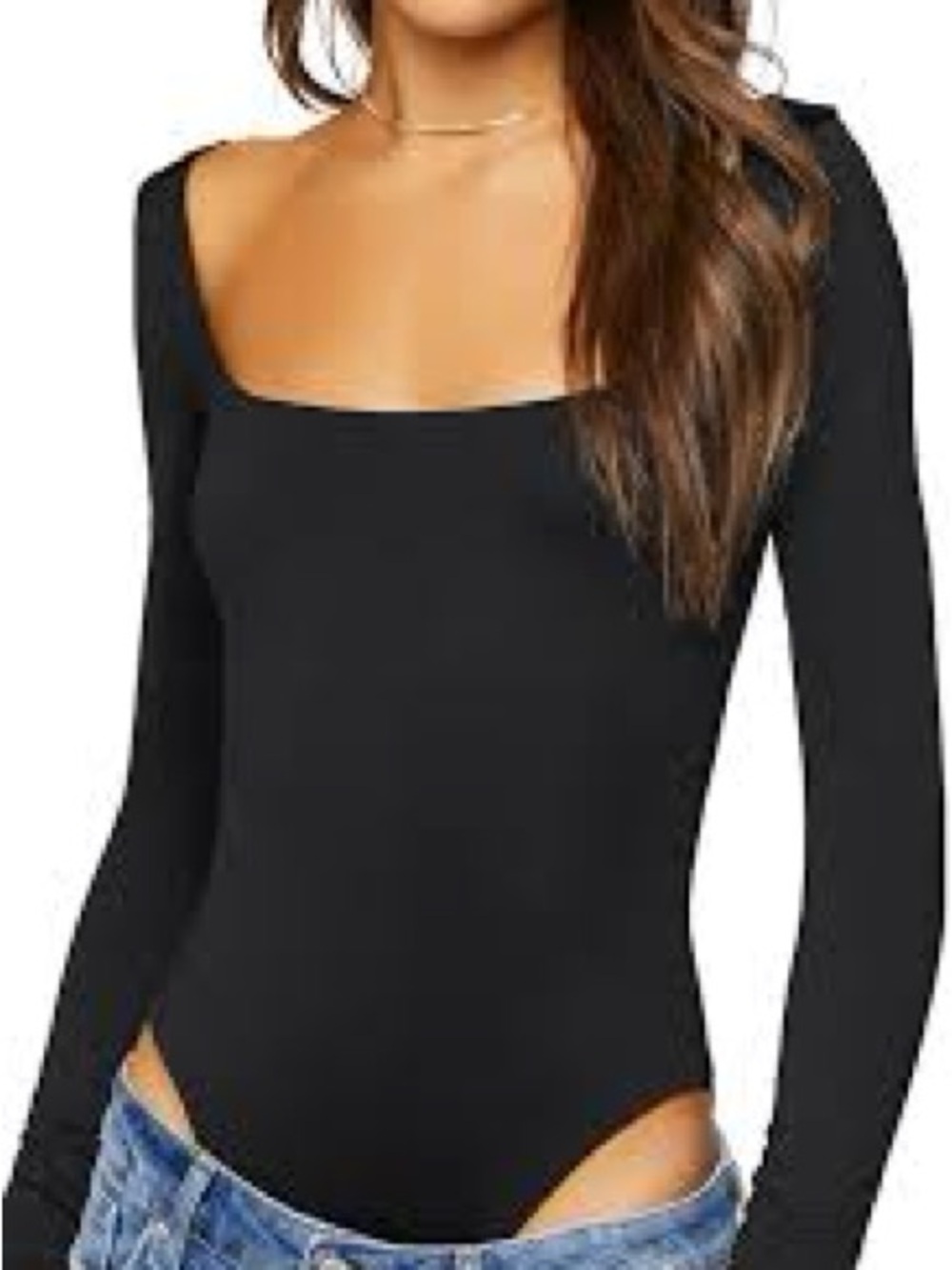 Forever 21 Women's Long-sleeve Bodysuit Square Neck Small